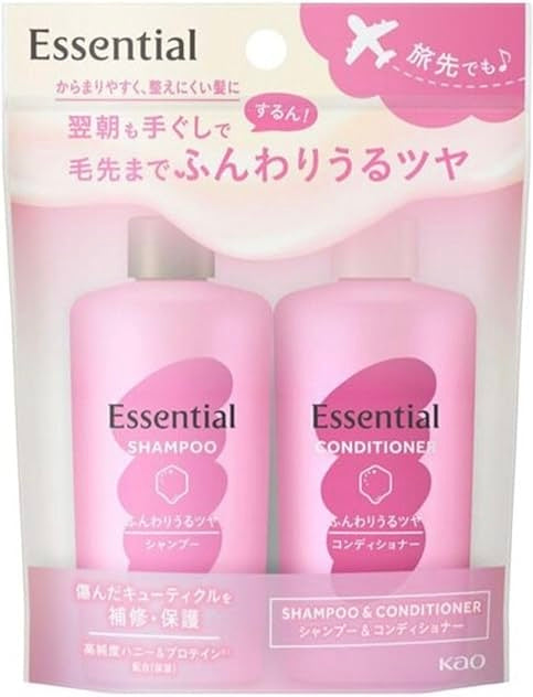 Kao - Essential Shampoo & Conditioner Mini Travel Set -45ml + 45ml- Pink